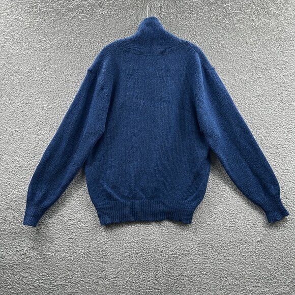 Vintage LL Bean Sweater Mens Large Blue Wool Nylon Shawl Collar Pullover USA 80s - Picture 2 of 11